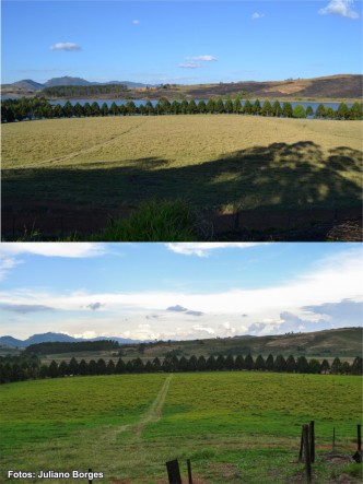 Acima, a foto da represa Bortolan em setembro de 2013. Abaixo, em novembro de 2014. 