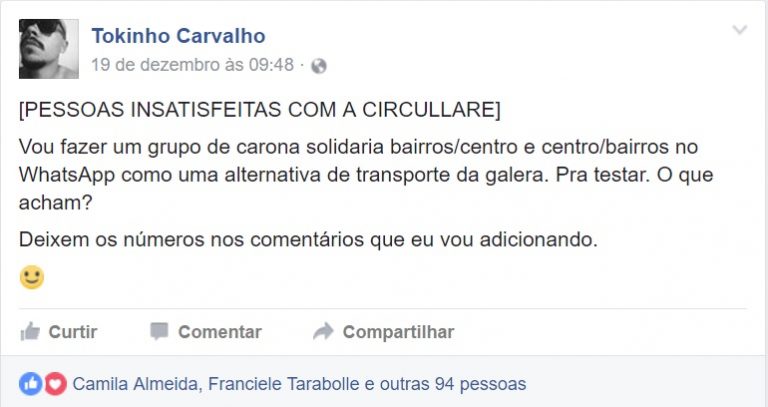 Em boicote à Circullare, jovem cria grupo de carona solidária no WhatsApp
