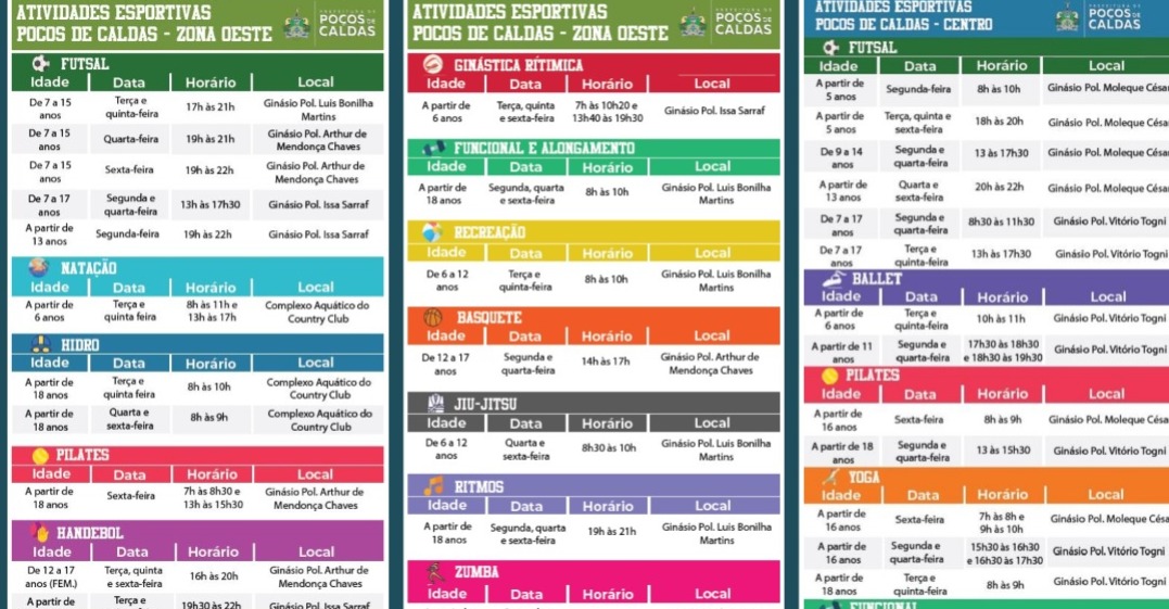 Confira as atividades esportivas gratuitas disponíveis em Poços de Caldas