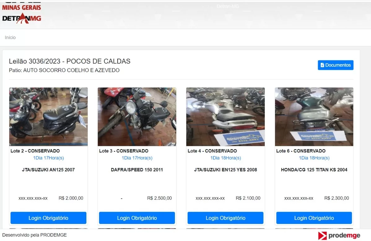 Leilão online de carros e motos apreendidos termina nesta terça