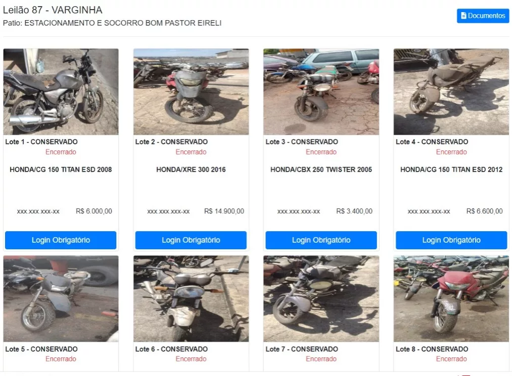 Detran realiza mais de 30 leilões online de carros e motos apreendidos em Minas Gerais