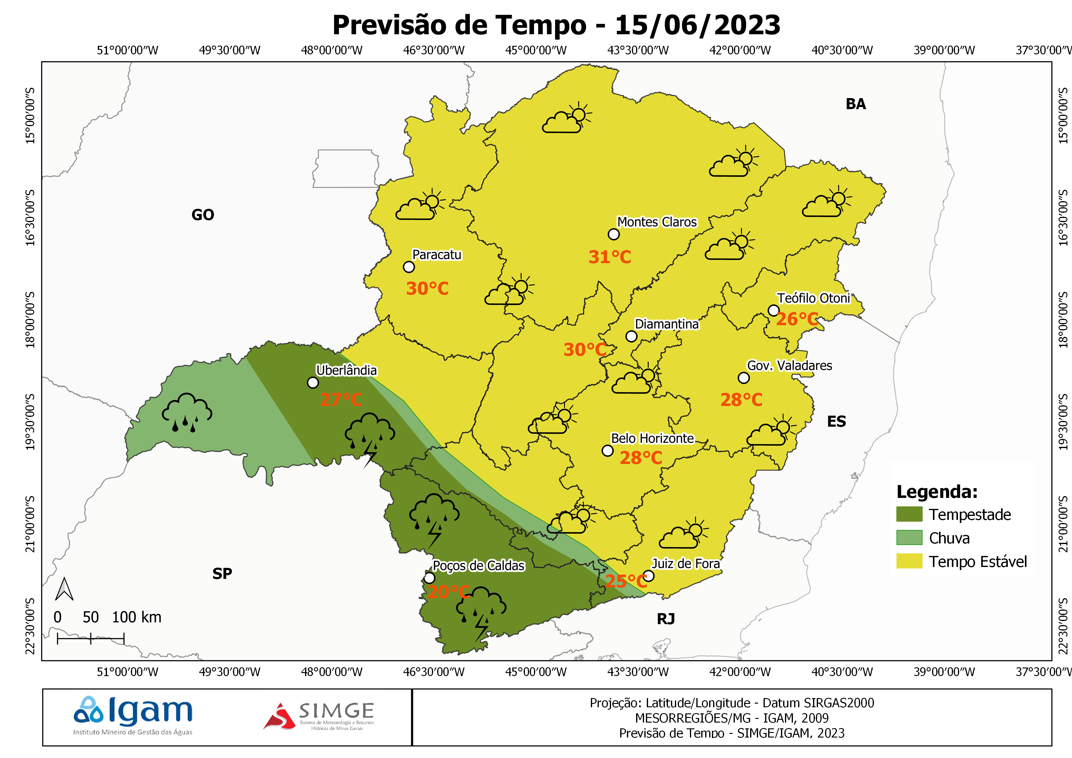 Sul de Minas continua com chuva, mas sem tempo severo