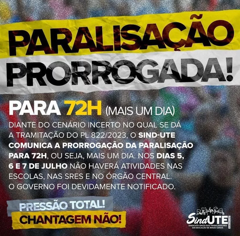 Professores estaduais prorrogam paralisação de atividades