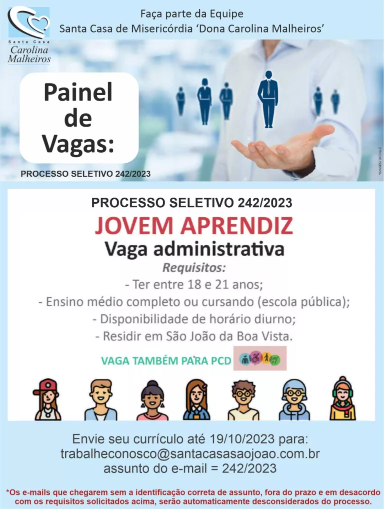 Santa Casa de São João abre vaga para menor aprendiz na área administrativa