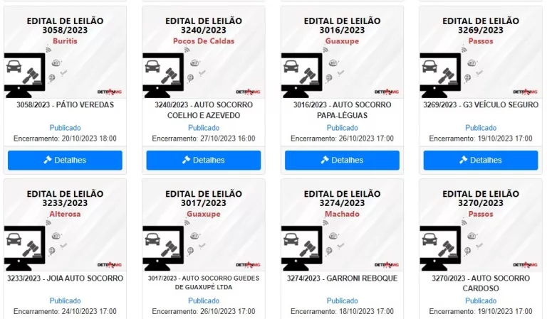Detran tem mais de 30 leilões agendados para os próximos dias