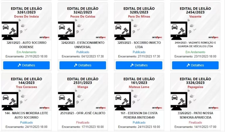 Detran fará leilão em Poços e mais 13 cidades