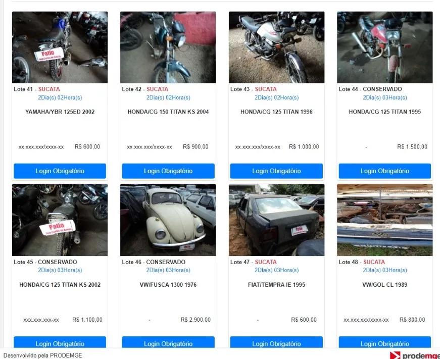 Confira os próximos leilões online de veículos do Detran-MG