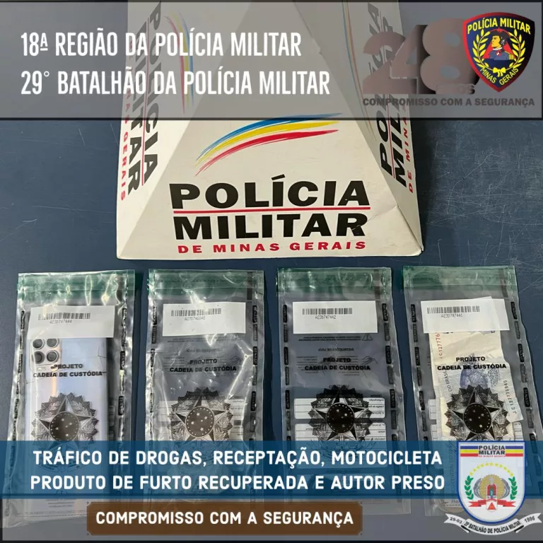 Polícia Militar recupera moto roubada e prende autor de tráfico