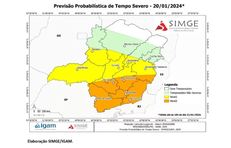 Defesa Civil de Minas Gerais alerta para tempestades severas neste fim de semana