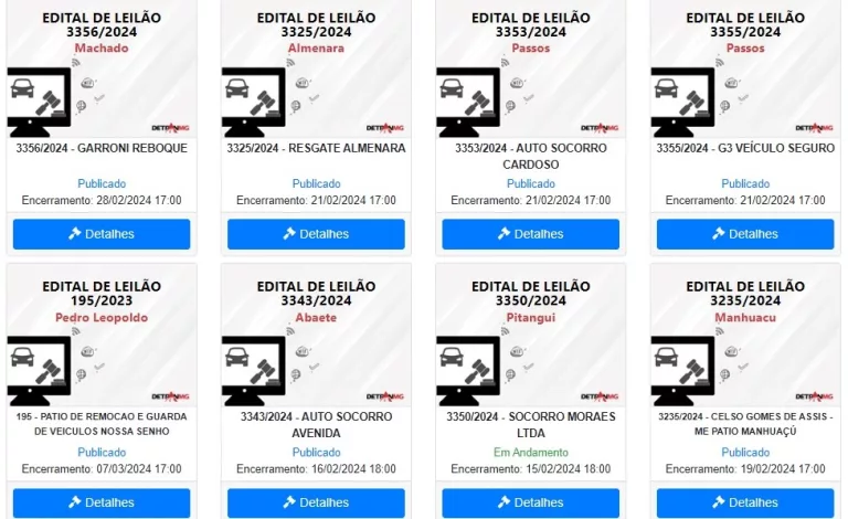 Detran tem leilão em Machado e Passos nos próximos dias