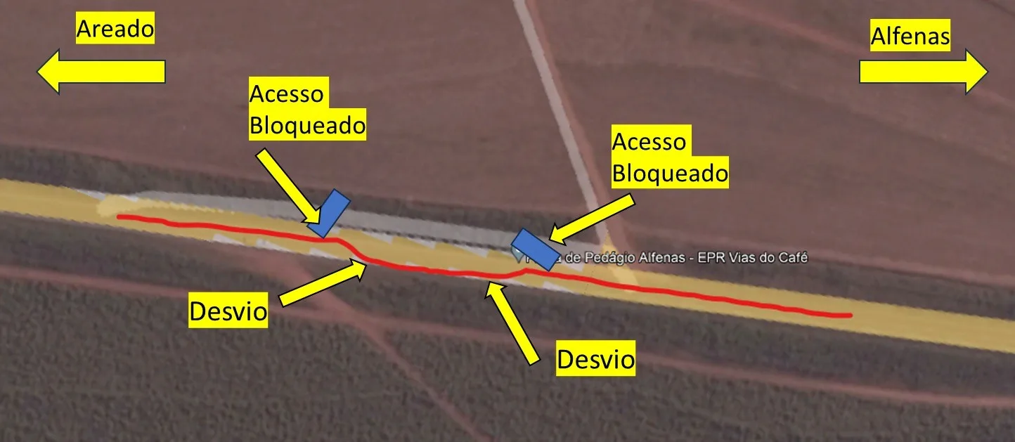 Rodovia em Alfenas tem desvio temporário para construção de pedágio