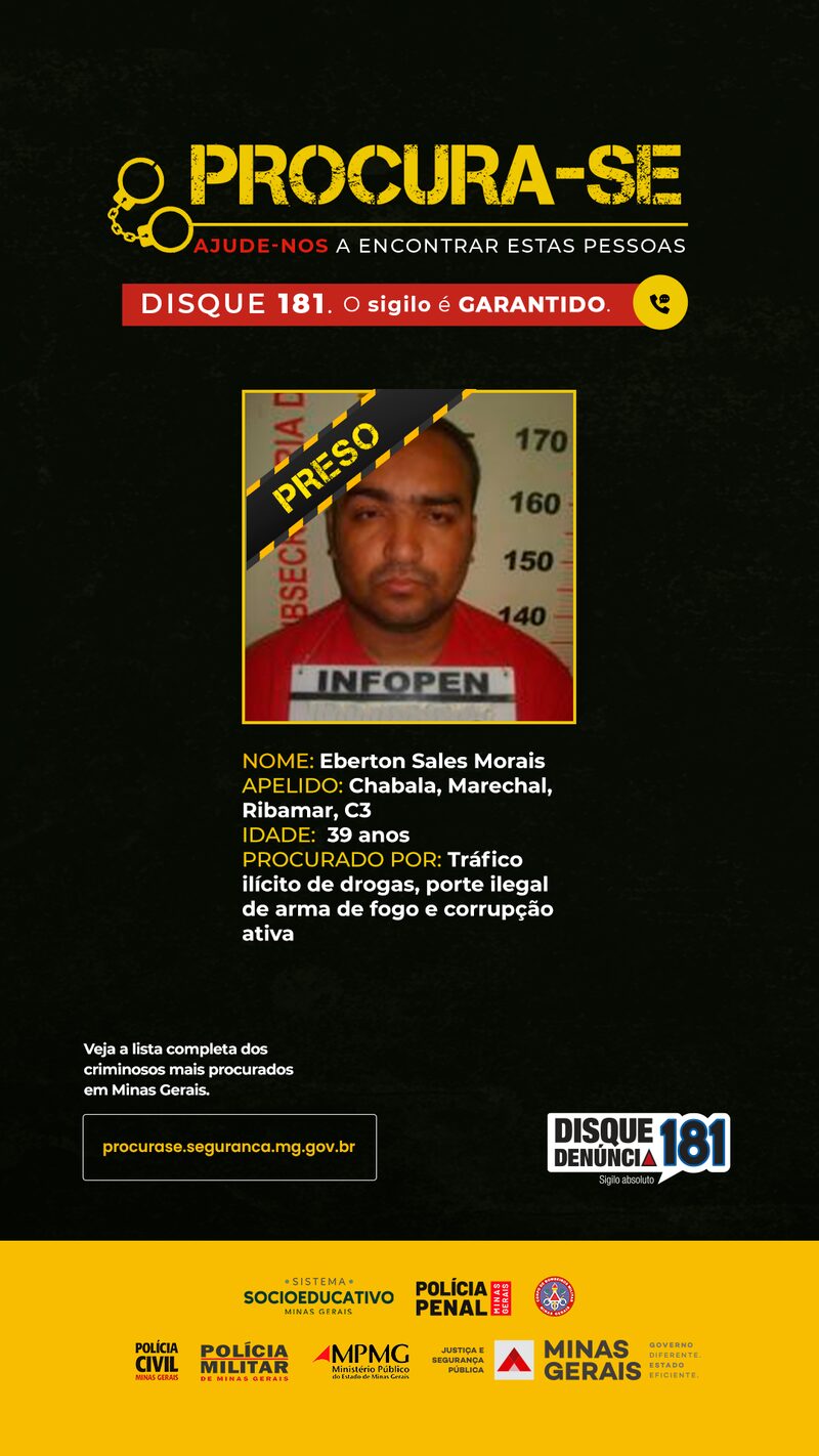 Preso o oitavo criminoso da lista dos mais procurados de Minas Gerais