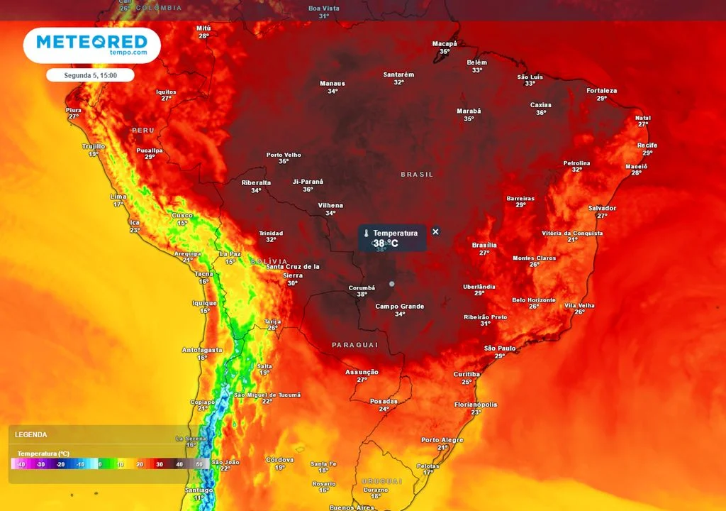 Situação extrema no Centro-Oeste do Brasil: calor de 40°C e umidade a nível de deserto nos próximos dias