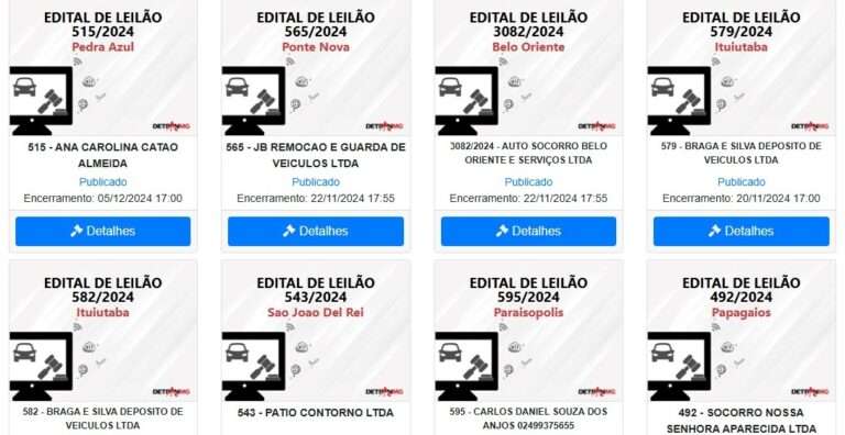 Detran-MG tem 40 leilões de veículos, confira o calendário
