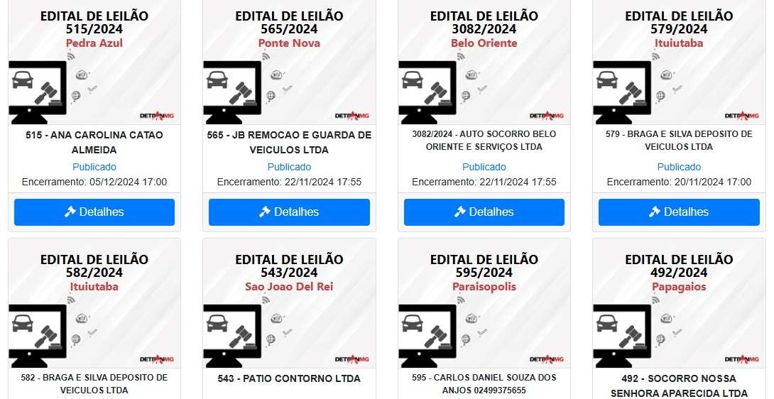 Detran-MG tem 40 leilões de veículos, confira o calendário