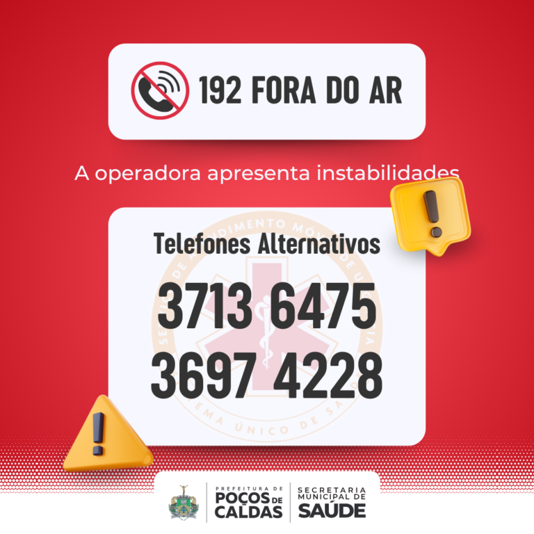 Com 192 indisponível, Samu atende com números alternativos no carnaval de Poços