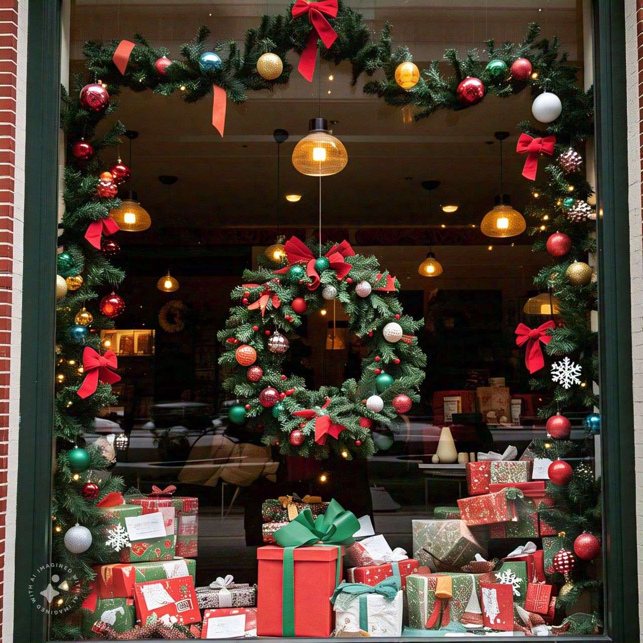 vitrines de lojas de comércio enfeitadas para o Natal