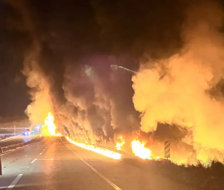 Incêndio em reboque de caminhão interdita rodovia no sul de Minas