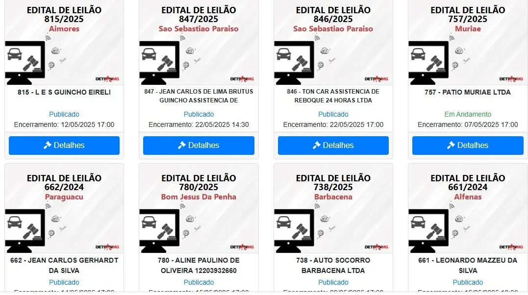 Leilão de veículos do Detran-MG: confira o calendário