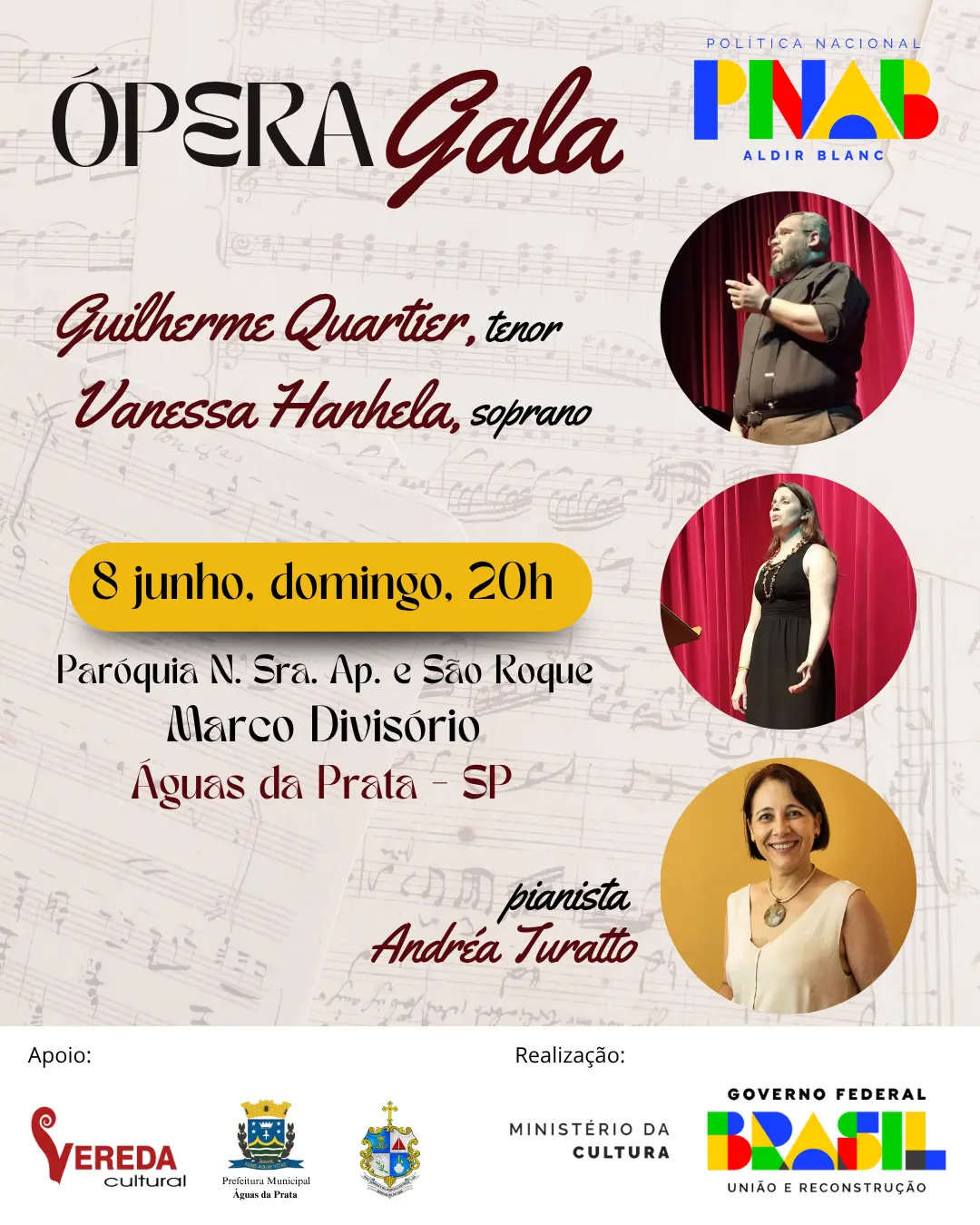 Ópera Gala realiza apresentação gratuita em igreja do Marco Divisório