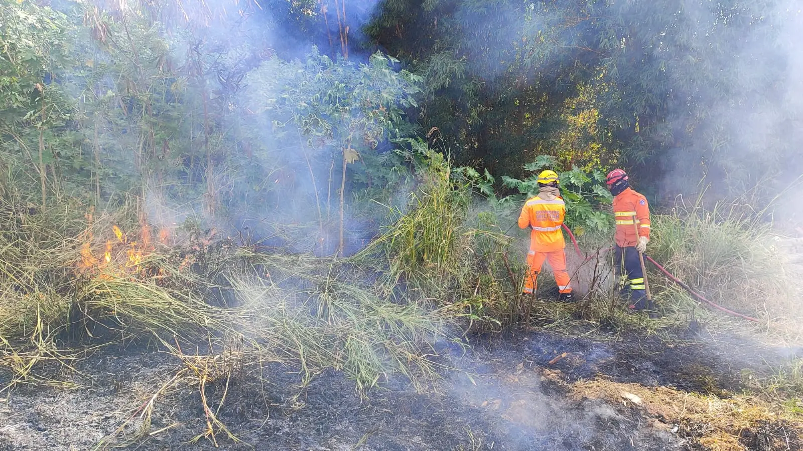 Bombeiros combatem incêndios em áreas de mata ciliar em Andradas