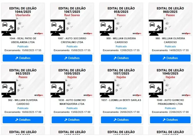 Confira o calendário de leilão de veículos do Detran-MG