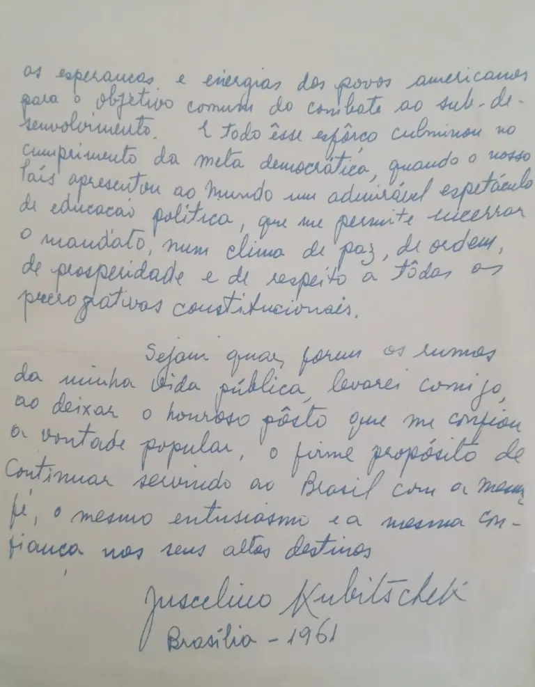 Carta do presidente Juscelino Kubitschek é descoberta no acervo do Museu de Poços
