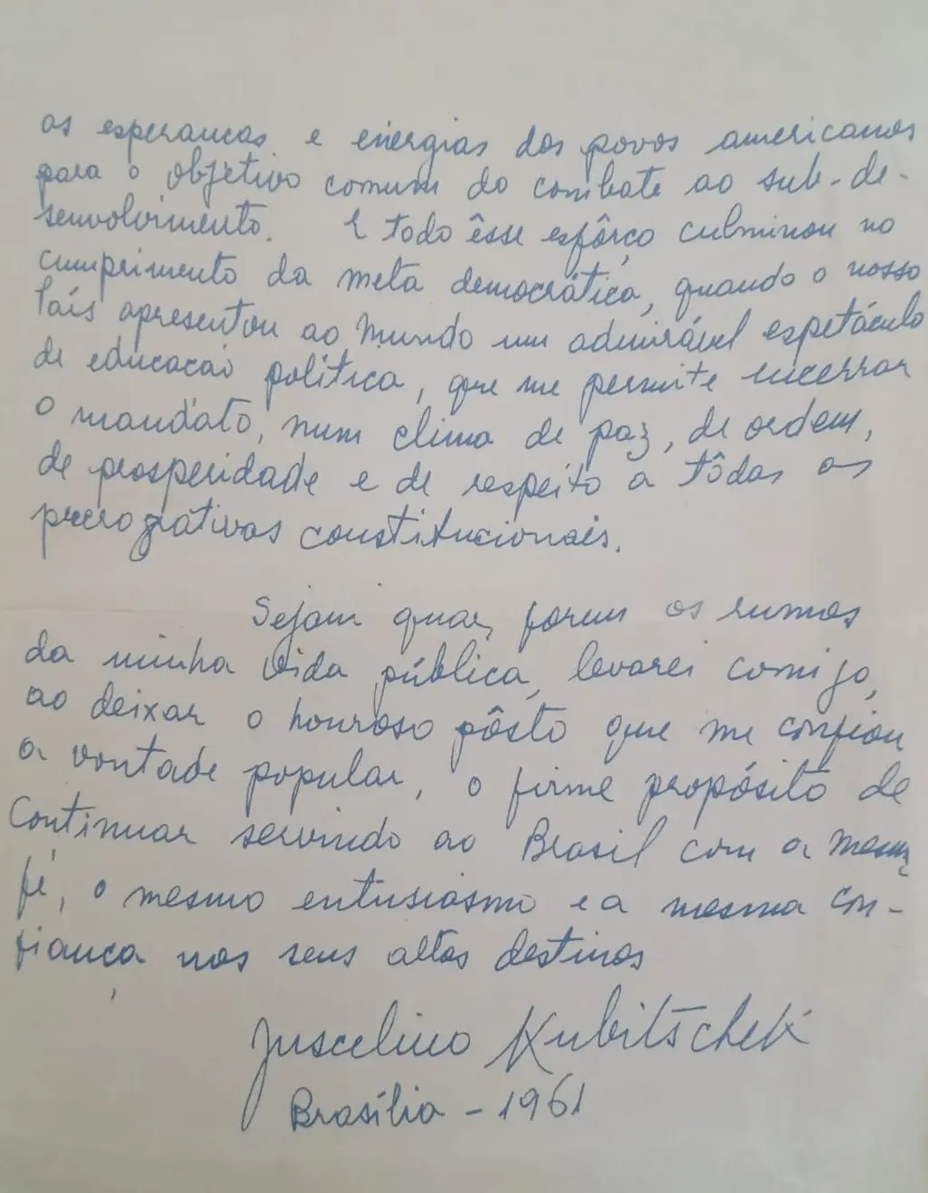 Carta do presidente Juscelino Kubitschek é descoberta no acervo do Museu de Poços