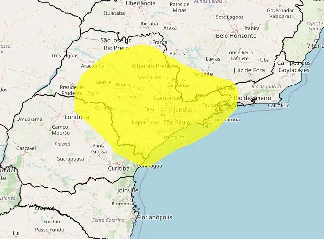 INMET emite alerta de tempestade para Poços de Caldas; ventos fortes e granizo são esperados