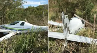 Avião de pequeno porte cai durante decolagem em aeroporto do sul de Minas; duas pessoas saem ilesas