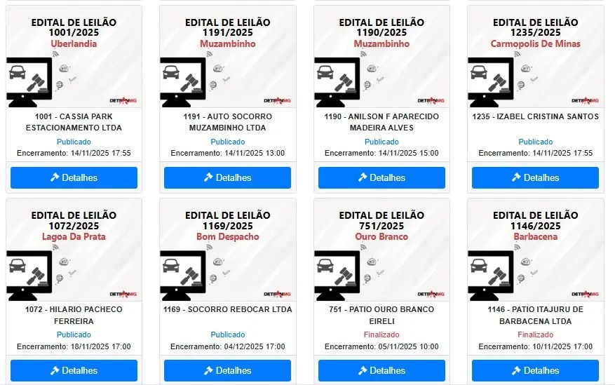 Leilão Detran-MG novembro: oportunidade para adquirir veículos com descontos